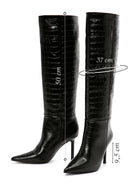 Women's Black Crocodile Patterned Thin Heeled Leather Boots | Derimod