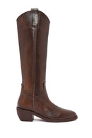 Women's Brown Chunky Heel Leather Cowboy Boots | Derimod