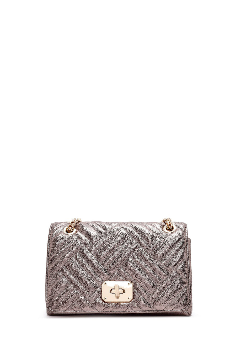 Women's Bronze Long Chain Strap Quilted Shoulder Bag
