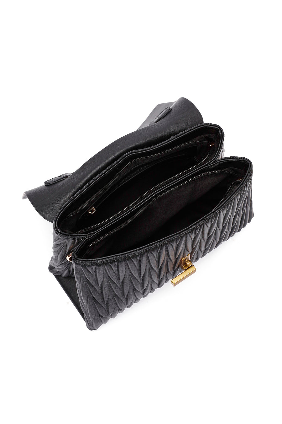 Women's Black Long Strap Handbag with Accessory Detail