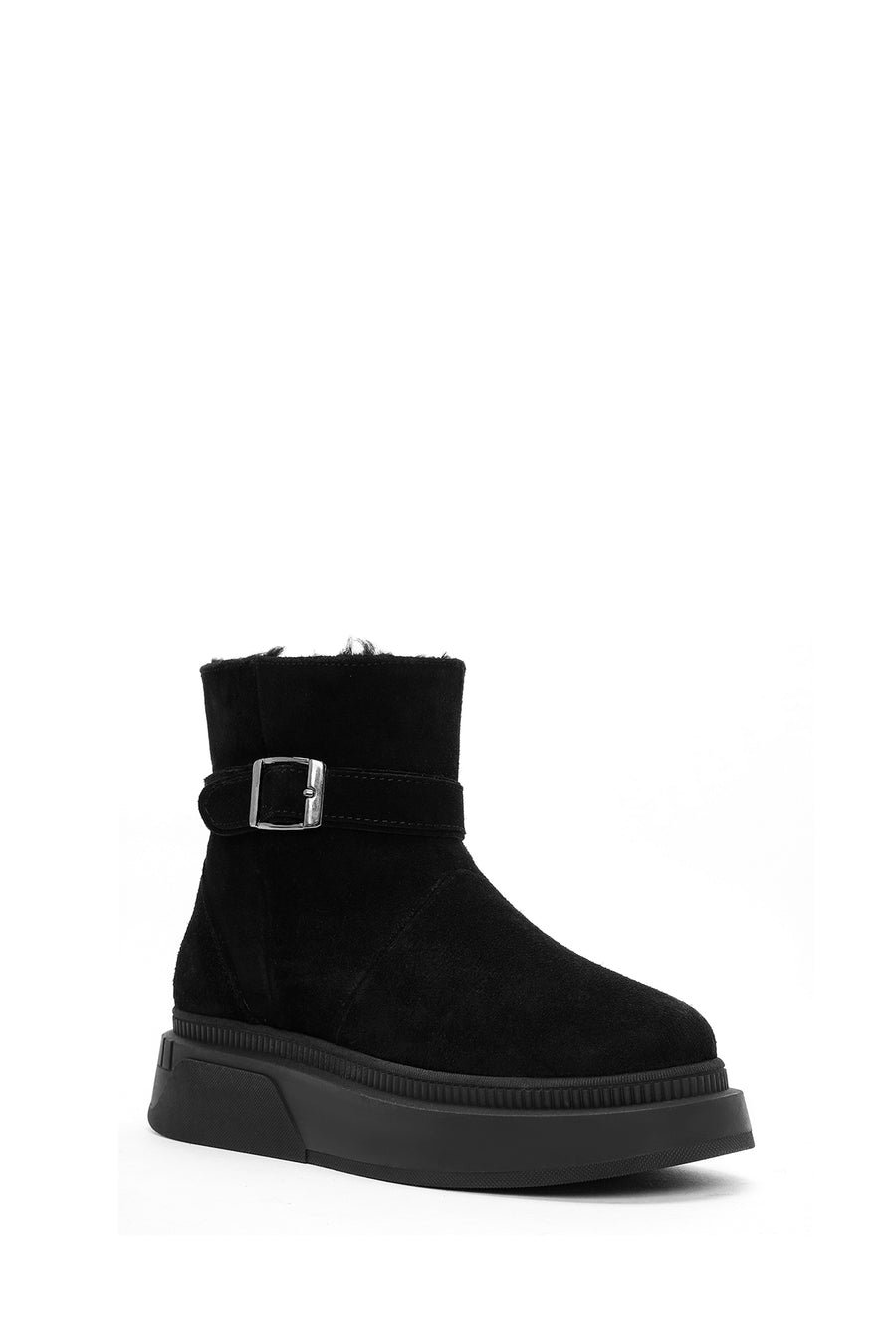 Women's Black Thick-Soled Suede Leather Boots