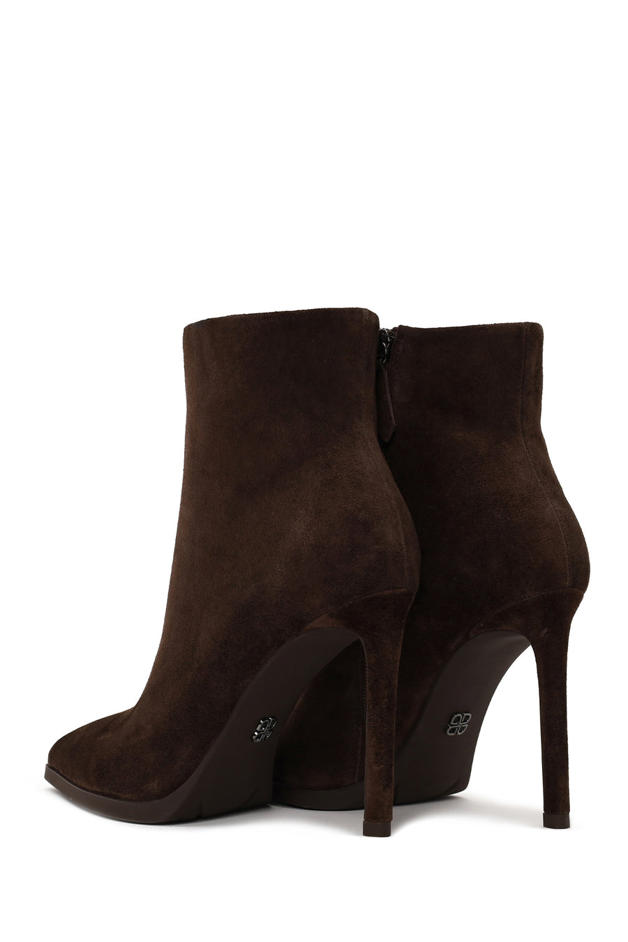 Woman Brown Zip Closure High Thin Heeled Suede Boots