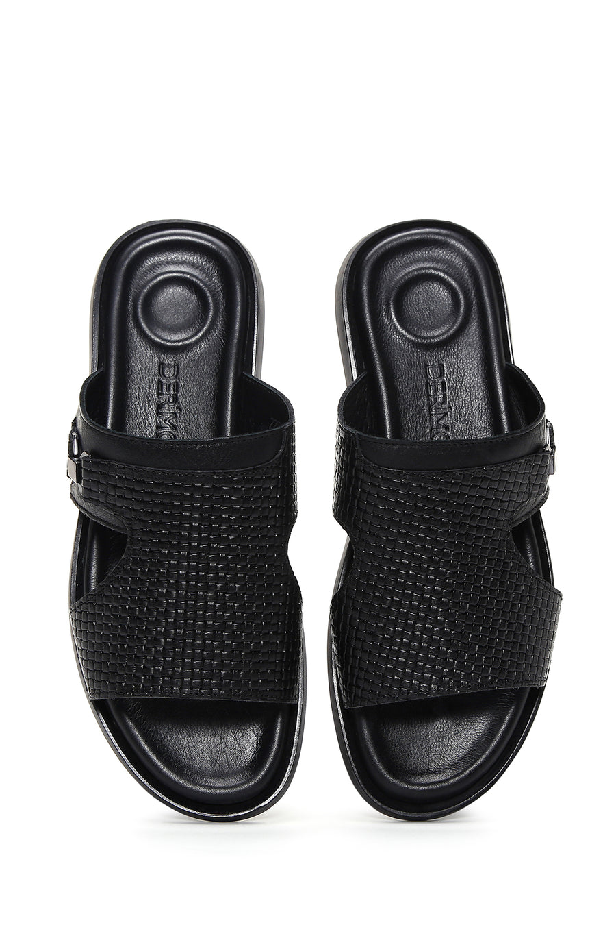 Men's Black Knitted Leather Slippers