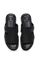 Men's Black Knitted Leather Slippers | Derimod