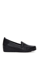 Women's Black Leather Wedge Heeled Comfort Loafer | Derimod