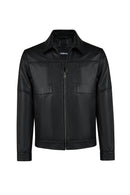 Bastoni Male Black Shirt Collar Leather Jacket | Derimod