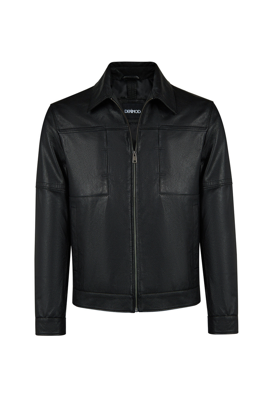 Bastoni Male Black Shirt Collar Leather Jacket