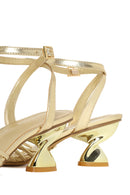 Woman Gold Ankle-Buckle Metallic Chunky-Heel Sandal | Derimod
