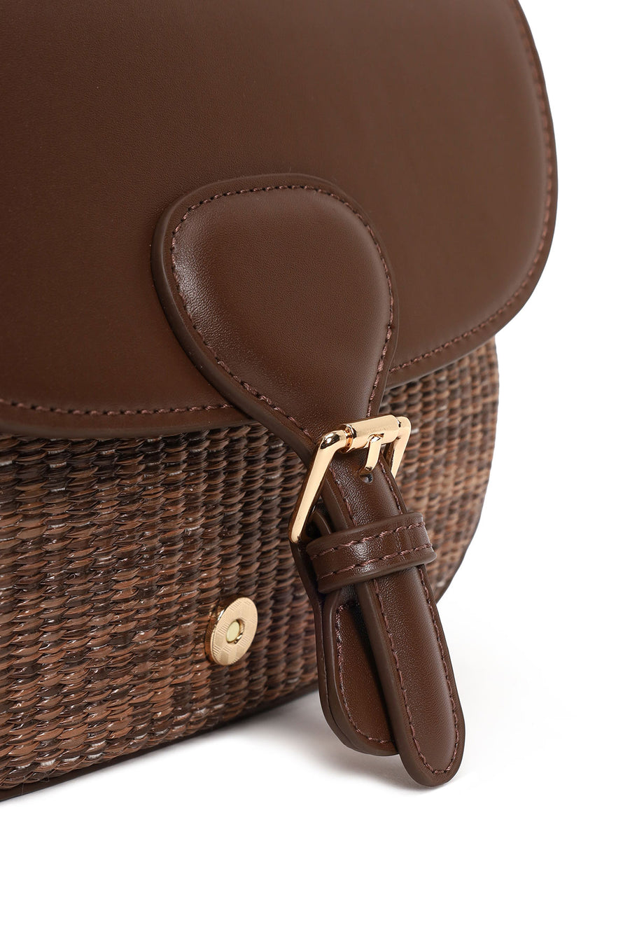 Woman Brown Long-Strap Wicker Crossbody Bag
