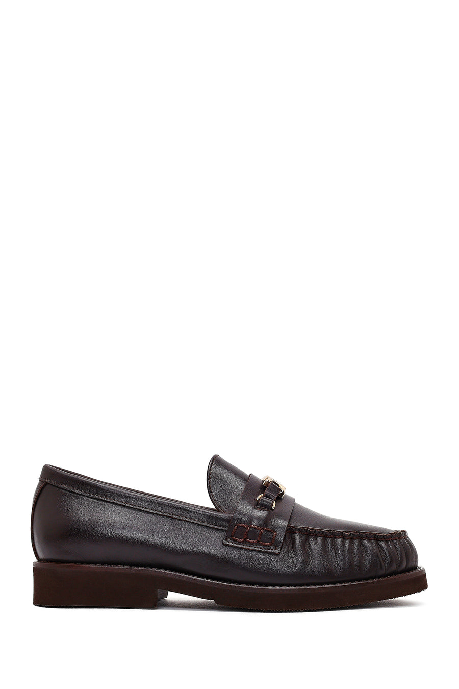 Women's Brown Buckled Leather Loafer 25AFD230118 | Derimod