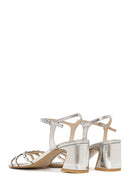 Woman Silver Ankle-Strap Buckled Embellished Chunky-Heel Sandal | Derimod