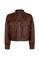 Margot Woman Whiskey Short Collar Fur Leather Jacket | Derimod