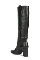 Geox Women's Black Pheby 80 Thick High Heeled Leather Boots | Derimod