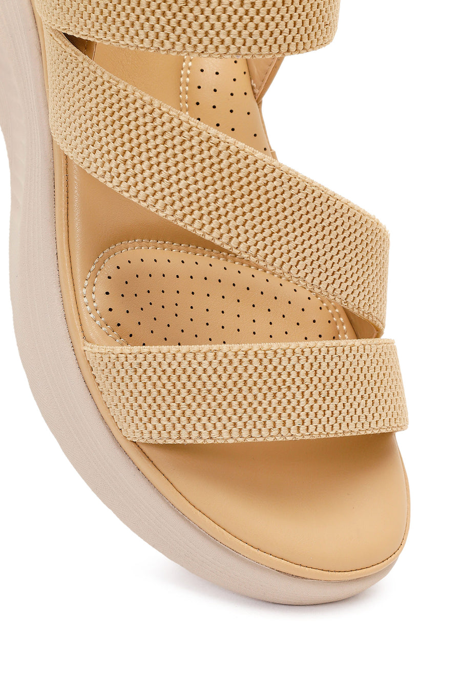 Women's Beige Chunky Sole Fabric Comfort Sandals
