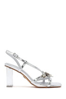 Women's Silver Buckled Ankle Strap Chunky Heel Metallic Sandals | Derimod