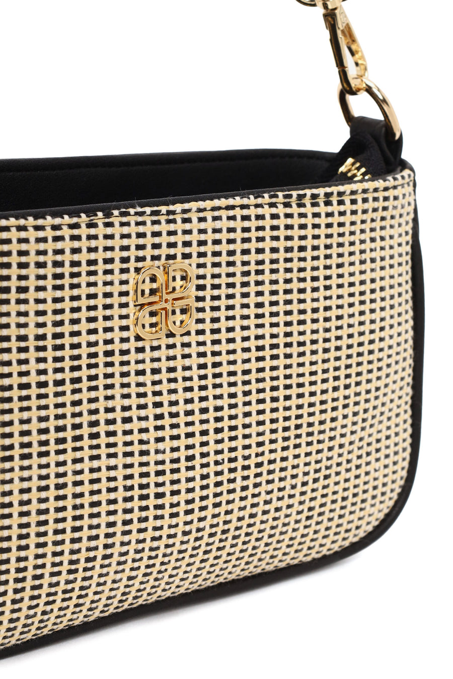 Women's Black Long Strap Straw Shoulder Bag