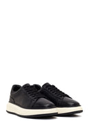Erkek Siyah Bağcıklı Kalın Tabanlı Deri Sneaker | Derimod