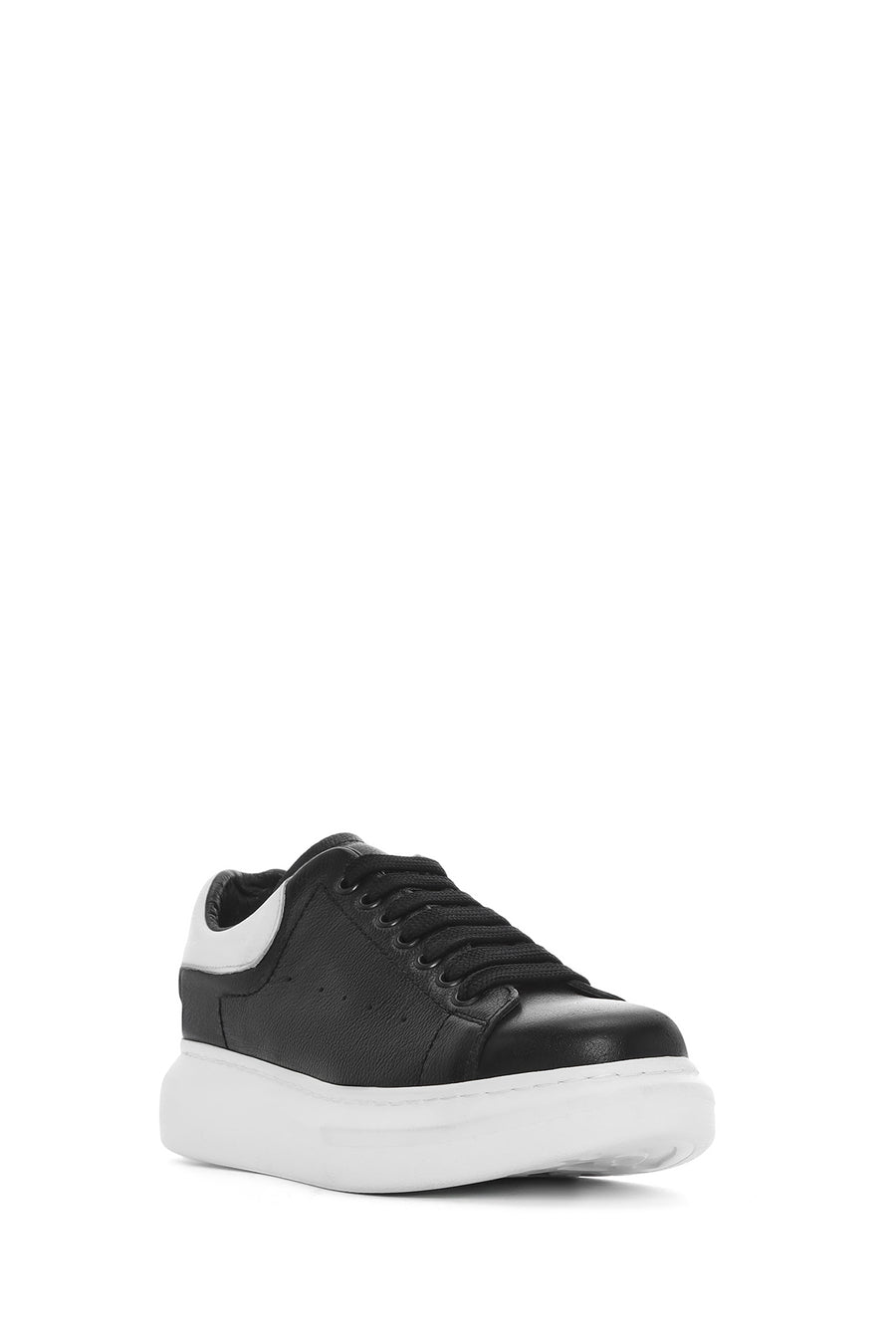 Men's Black Lace-up Thick-Sole Leather Sneaker