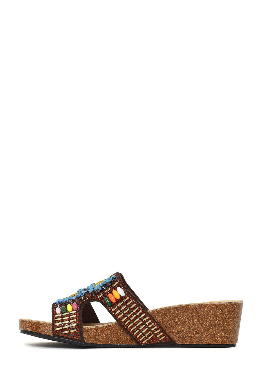 Woman Brown Embellished Wedge-heel Slippers
