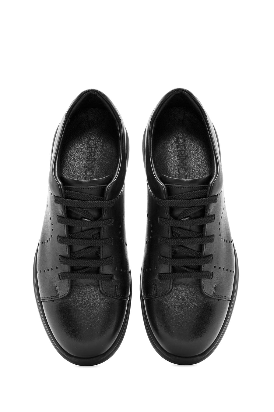 Erkek Siyah Bağcıklı Deri Sneaker