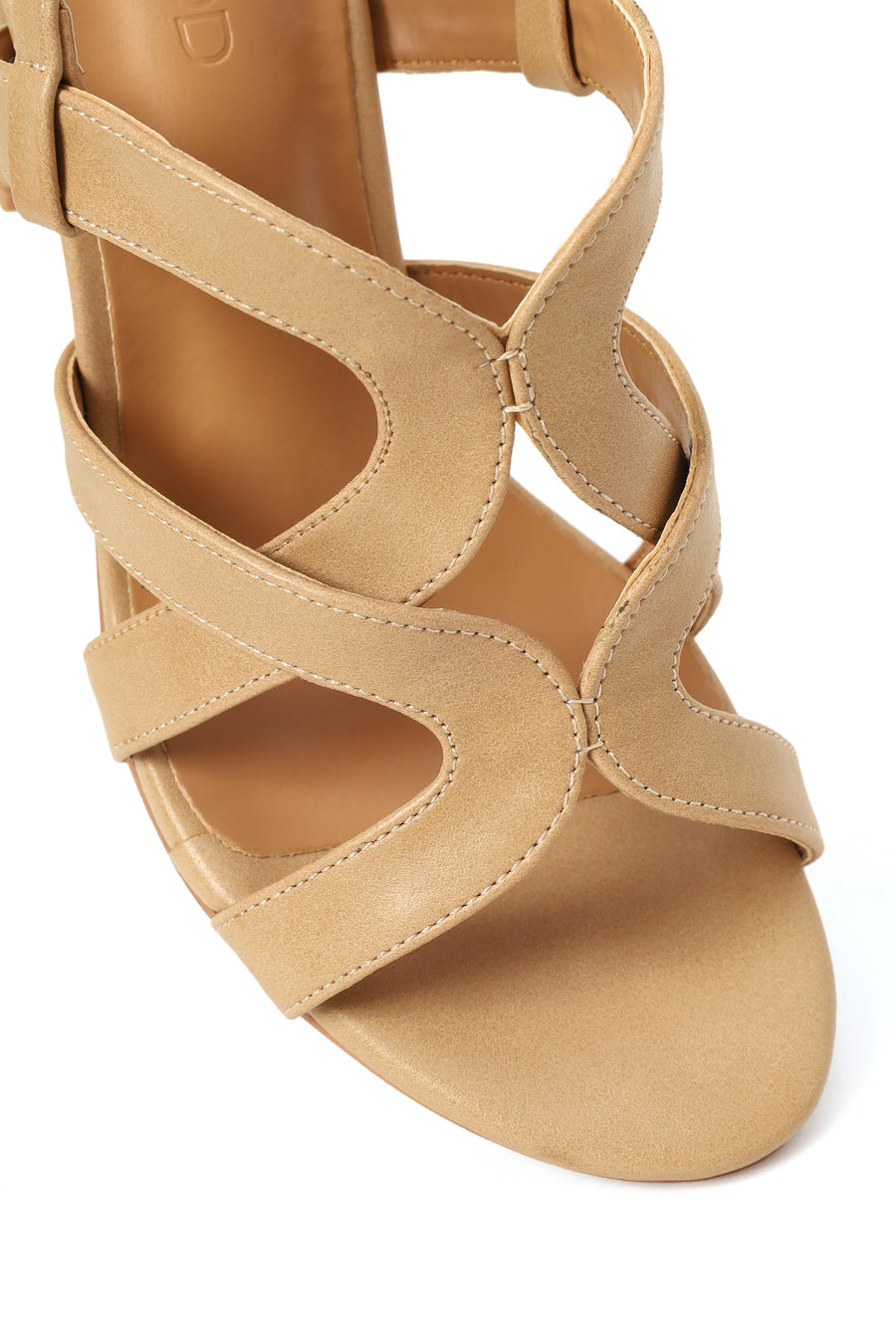 Woman Beige Ankle-Buckle Chunky-Heel Sandals