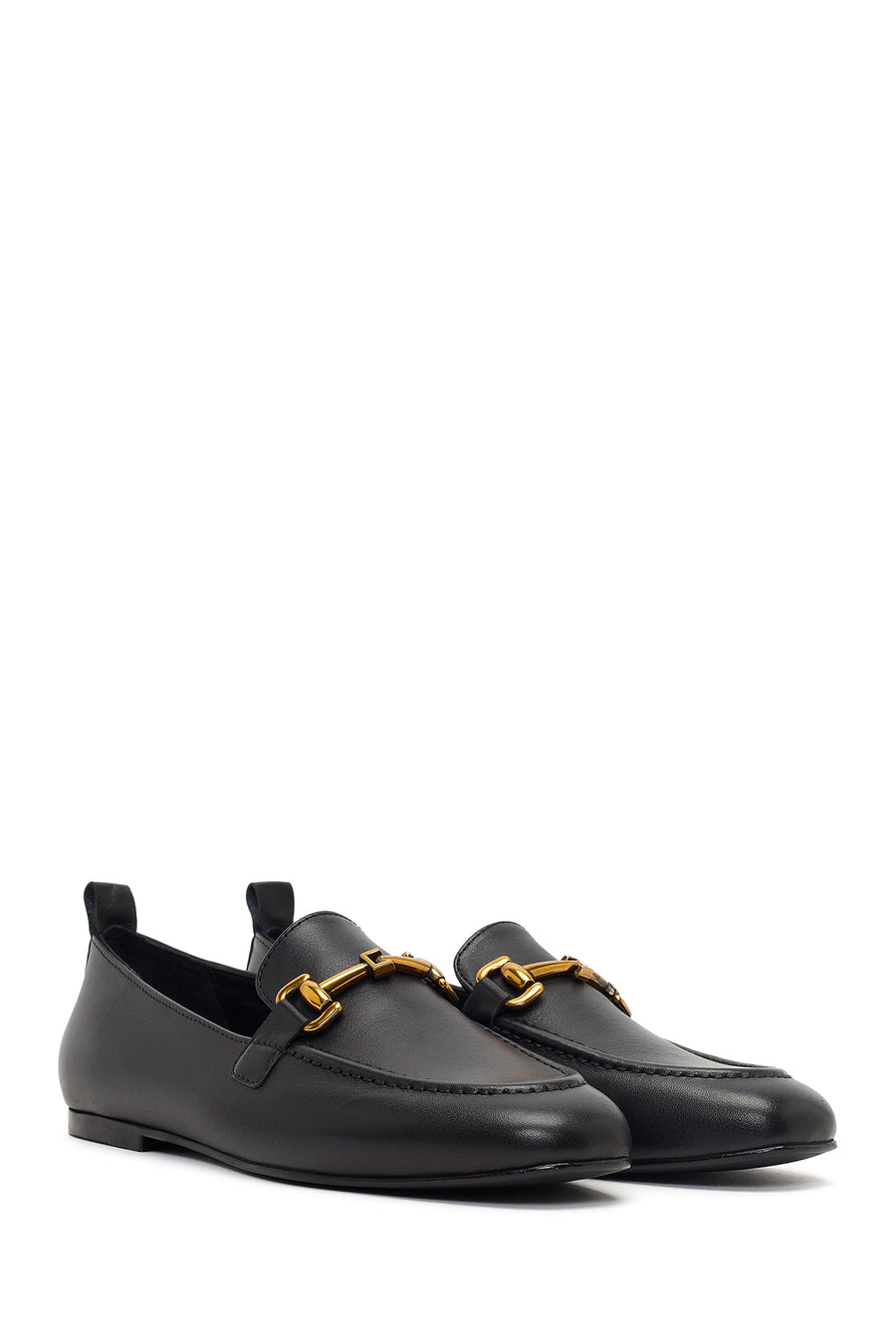 Women's Black Buckle Leather Loafer