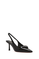 Women's Black Open Back Slim High Heel Leather Shoes | Derimod