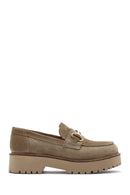 Women's Beige Thick-Soled Accessory Suede Leather Masculine Loafer | Derimod