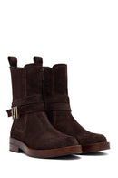 Woman Brown Zippered Suede Leather Boat | Derimod
