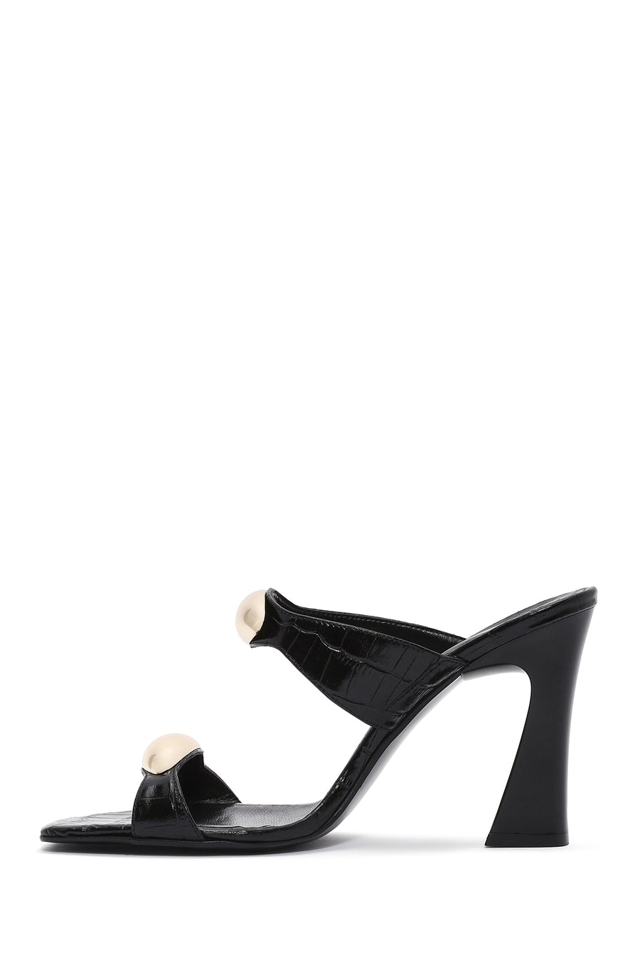 Women's Black Crocodile High Thick Heel Leather Slippers