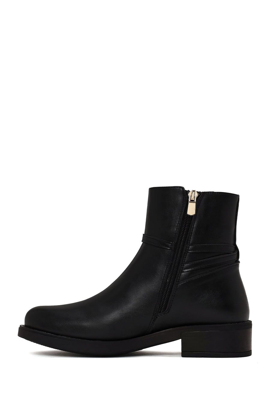 Woman Black Zip Closure Buckled Boots
