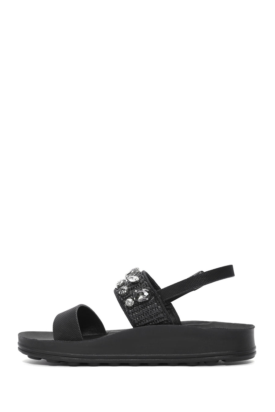 Women's Black Thick Soled Stoned Sandals
