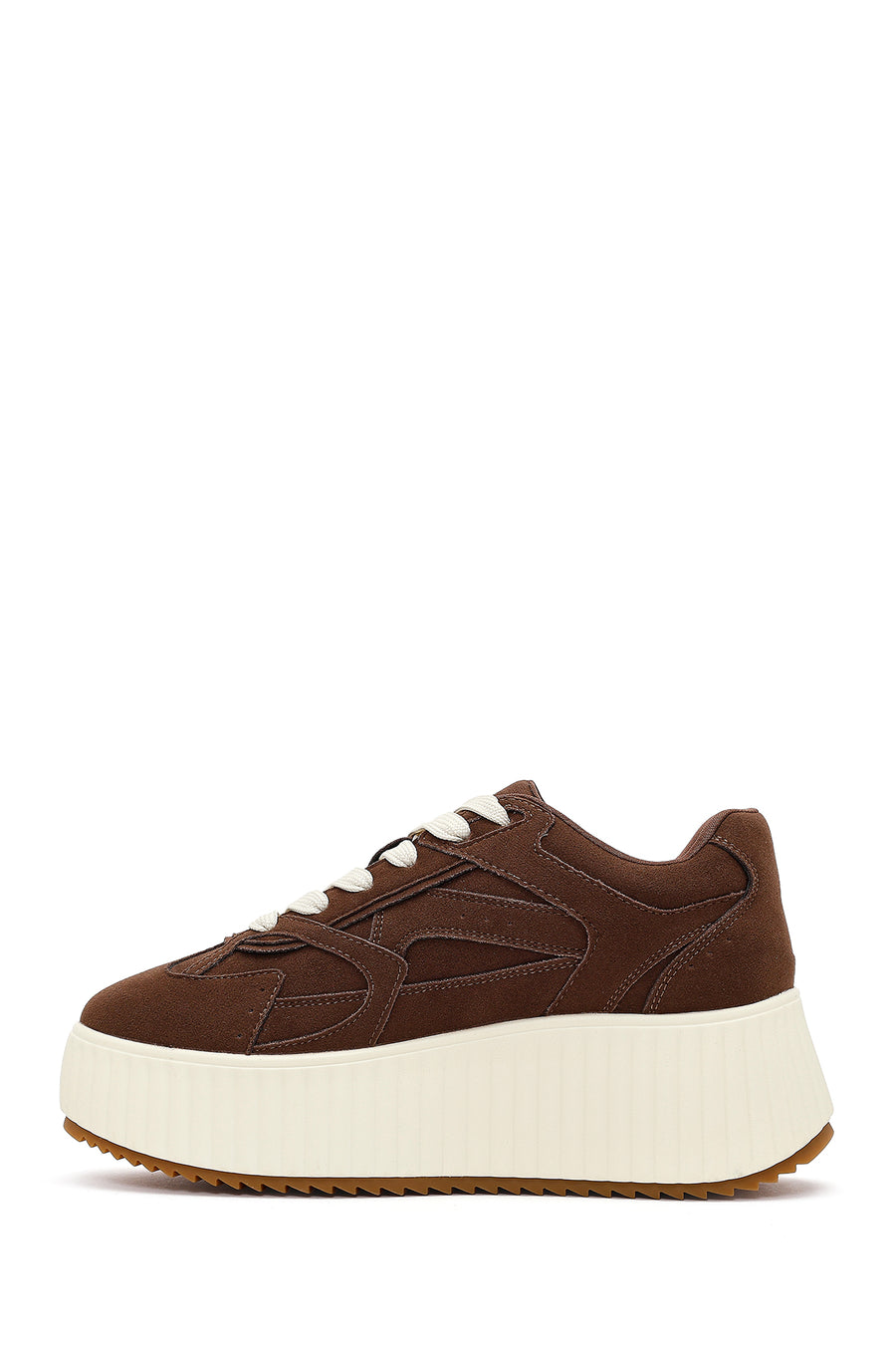 Woman Brown Lace-Up Thick-Soled Suede Sneaker