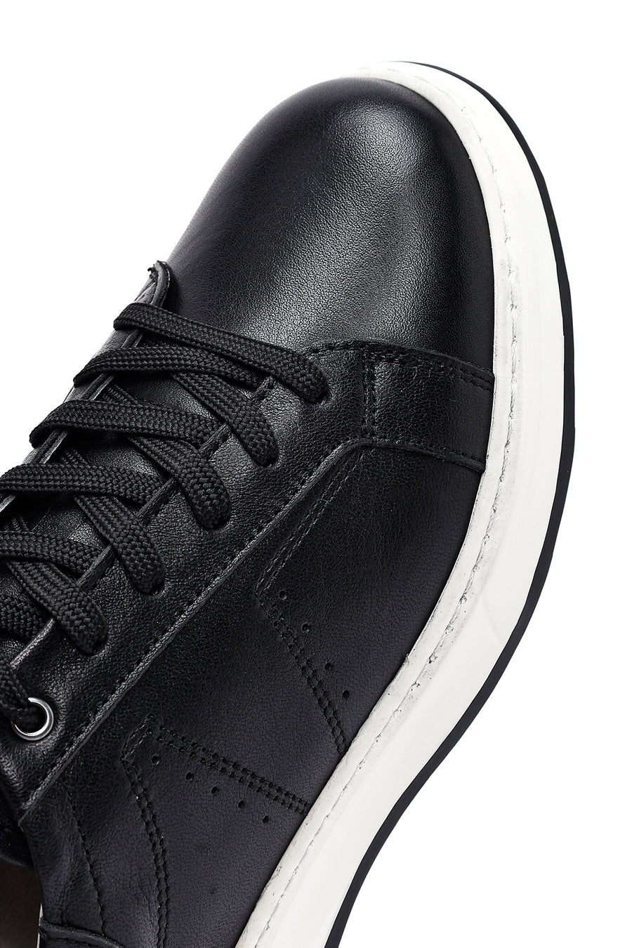 Erkek Siyah Bağcıklı Kalın Tabanlı Deri Sneaker
