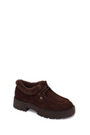 Woman Brown Lace-Up Fur-Detail Thick-Soled Suede Casual Shoes | Derimod