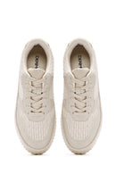 Women's Beige Lace-Up Thick-Sole Knitted Sneakers | Derimod