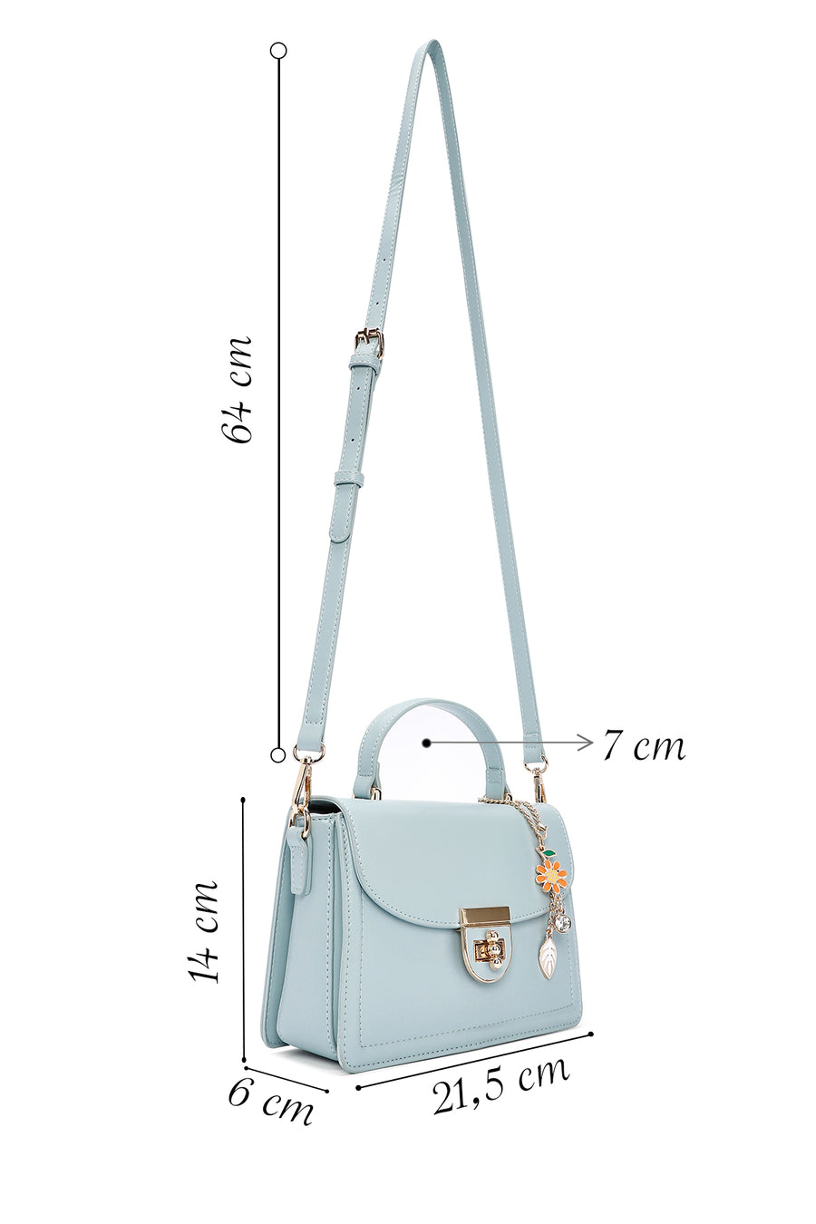 Women's Blue Long Strap Crossbody Bag with Accessory Detail