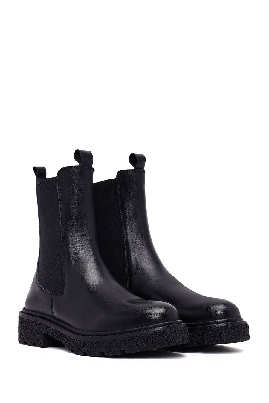 Woman Black Thick-Soled Leather Chelsea Boots