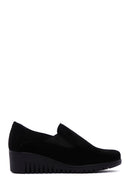 Women's Black Leather Comfort Wedge Heeled Loafer | Derimod