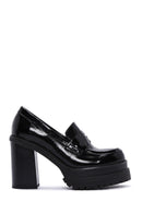 Women's Black Patent Leather Heeled Loafer | Derimod