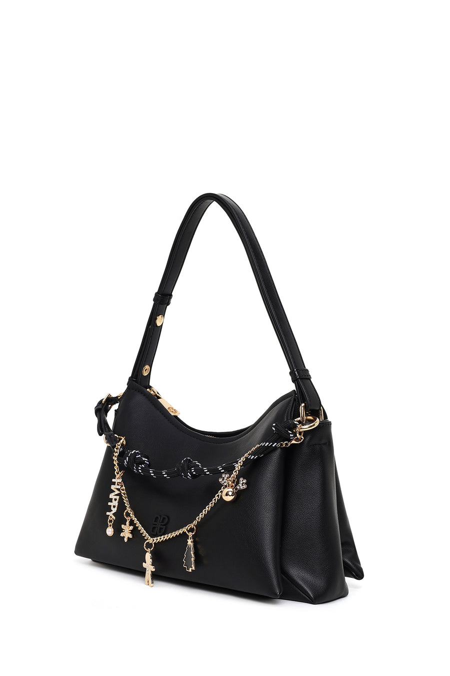 Woman Black Charmed Shoulder Bag