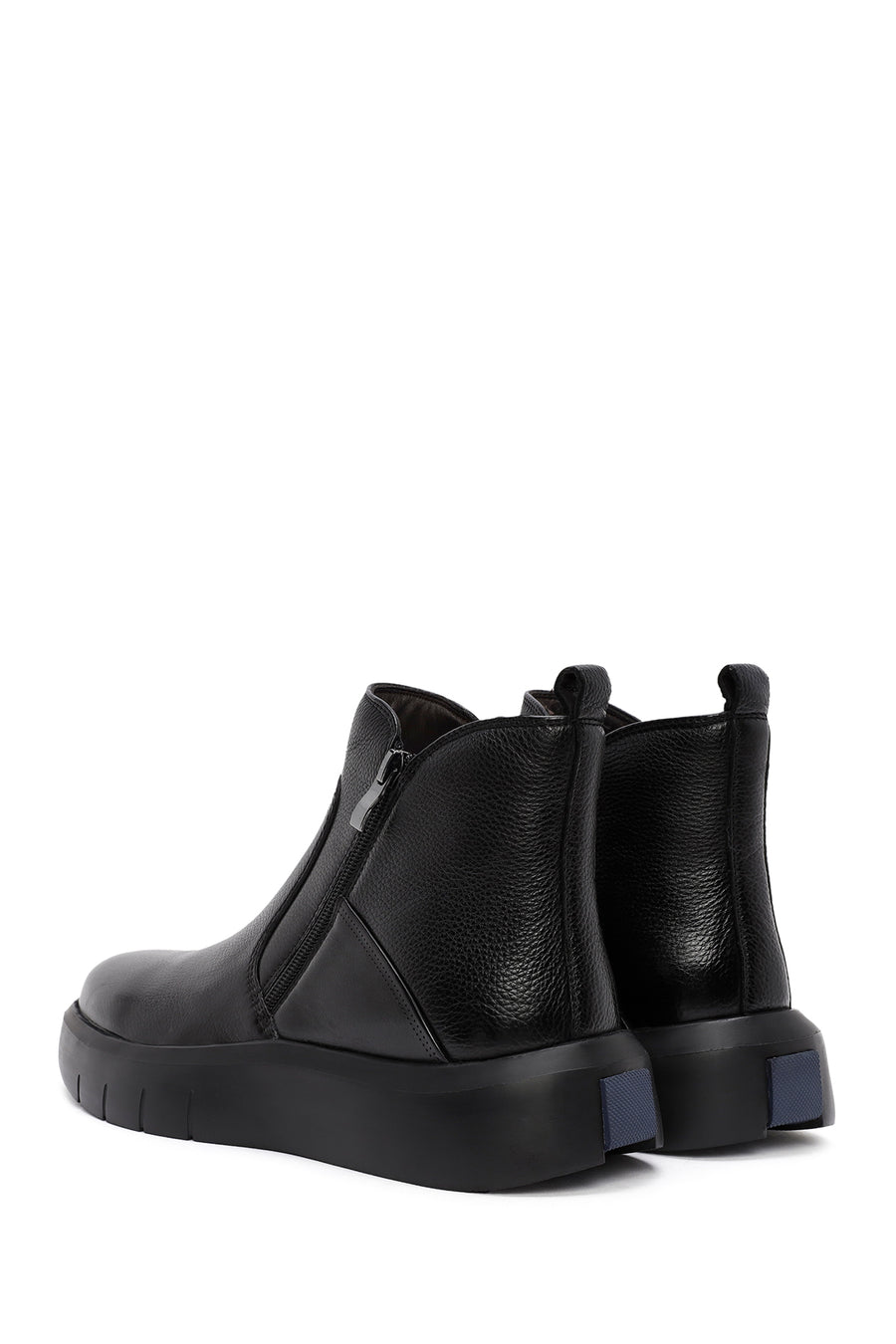 Men's Black Double Zipper Leather Casual Boots