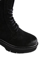 Men's Black Suede Leather Zippered Boots | Derimod