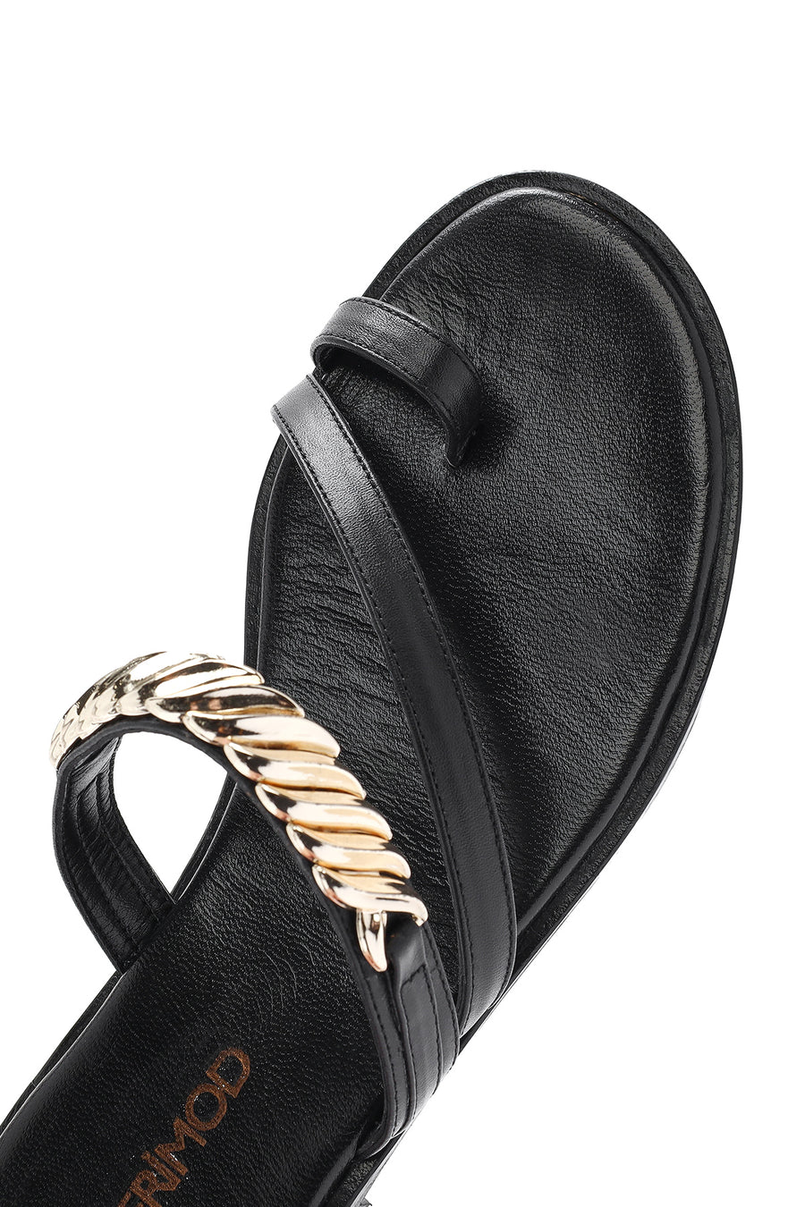 Women's Black Stoned Flip-Flop Leather Slippers