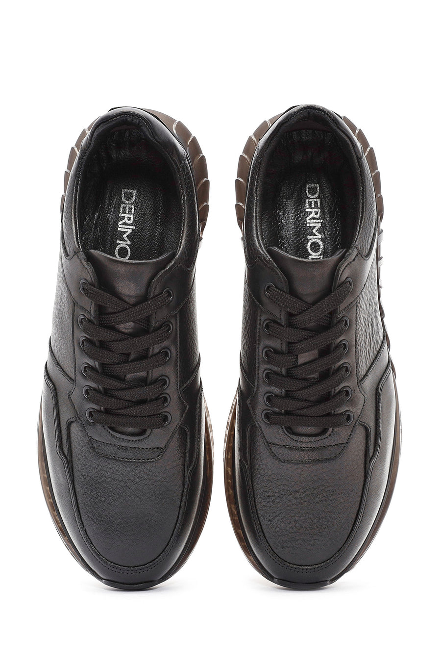 Erkek Siyah Bağcıklı Deri Casual Sneaker