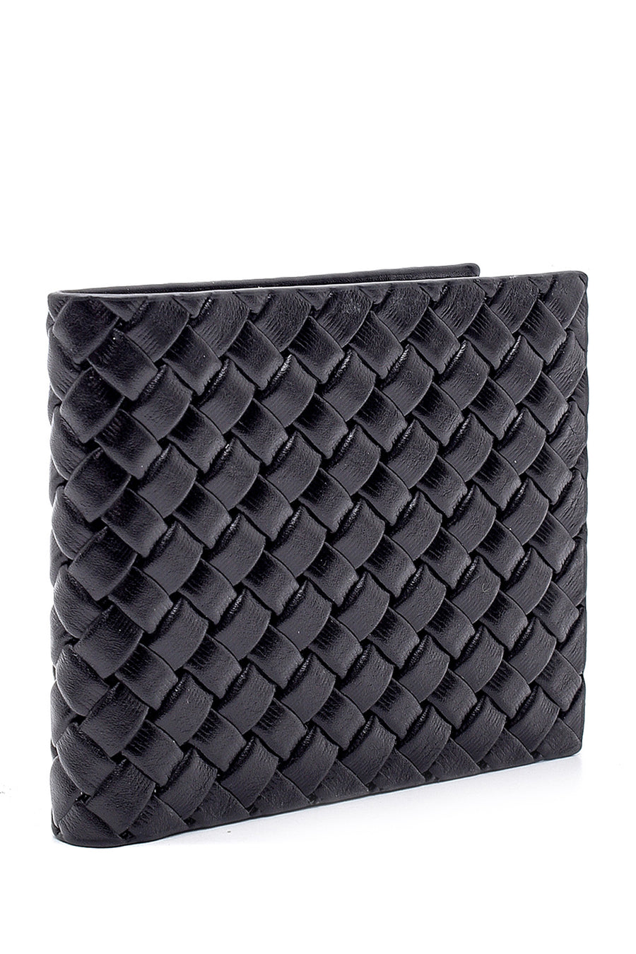 Men's Black Leather Knitted Pattern Wallet