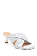 Women's White Leather Heeled Slippers | Derimod