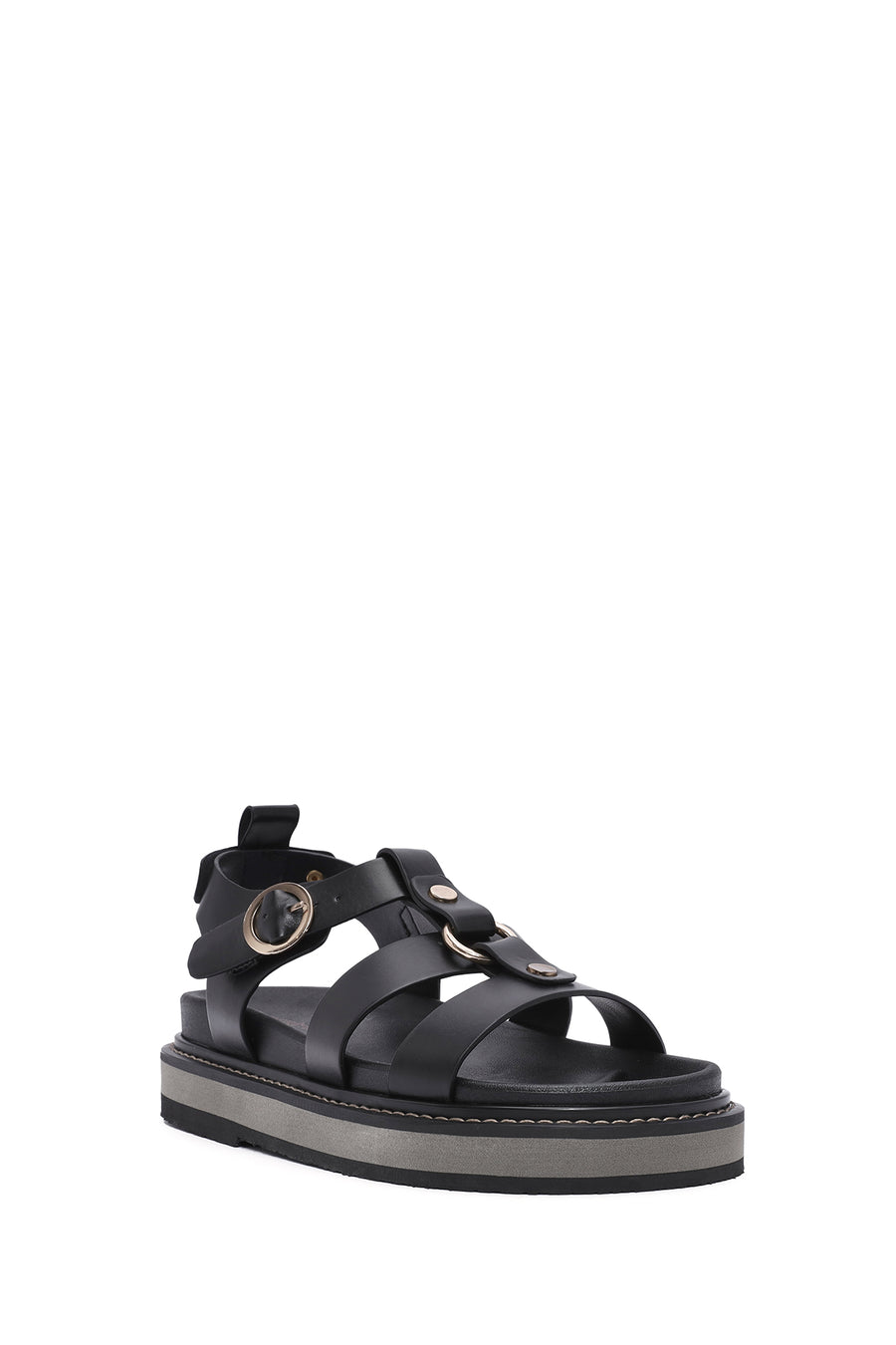 Women's Black Ankle Strap Thick Soled Sandals
