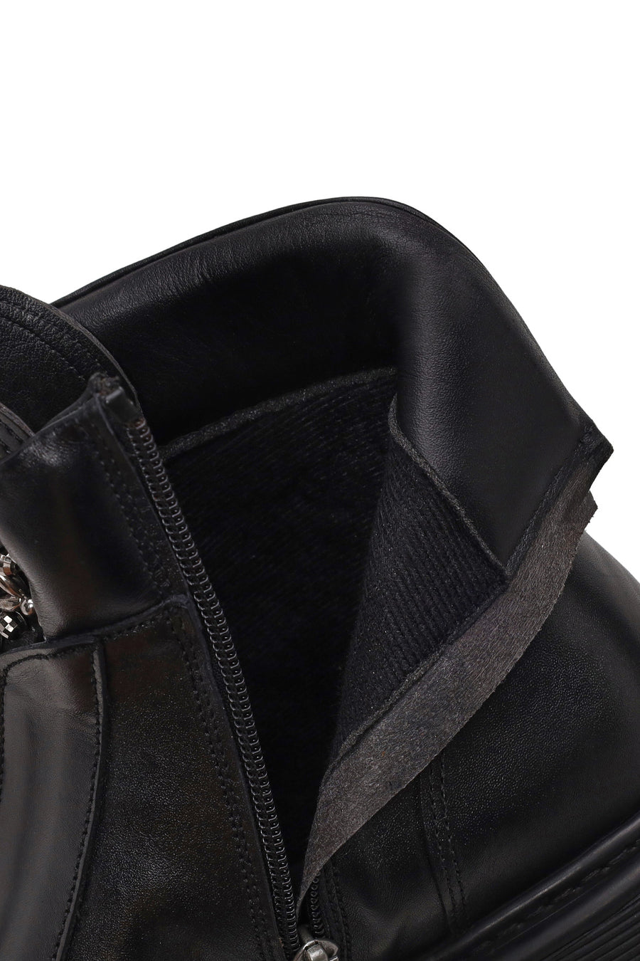 Woman Black Zip Closure Studded Thick-Soled Leather Boots
