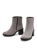 Women's Mink Zippered Thick Heel Suede Leather Boots | Derimod